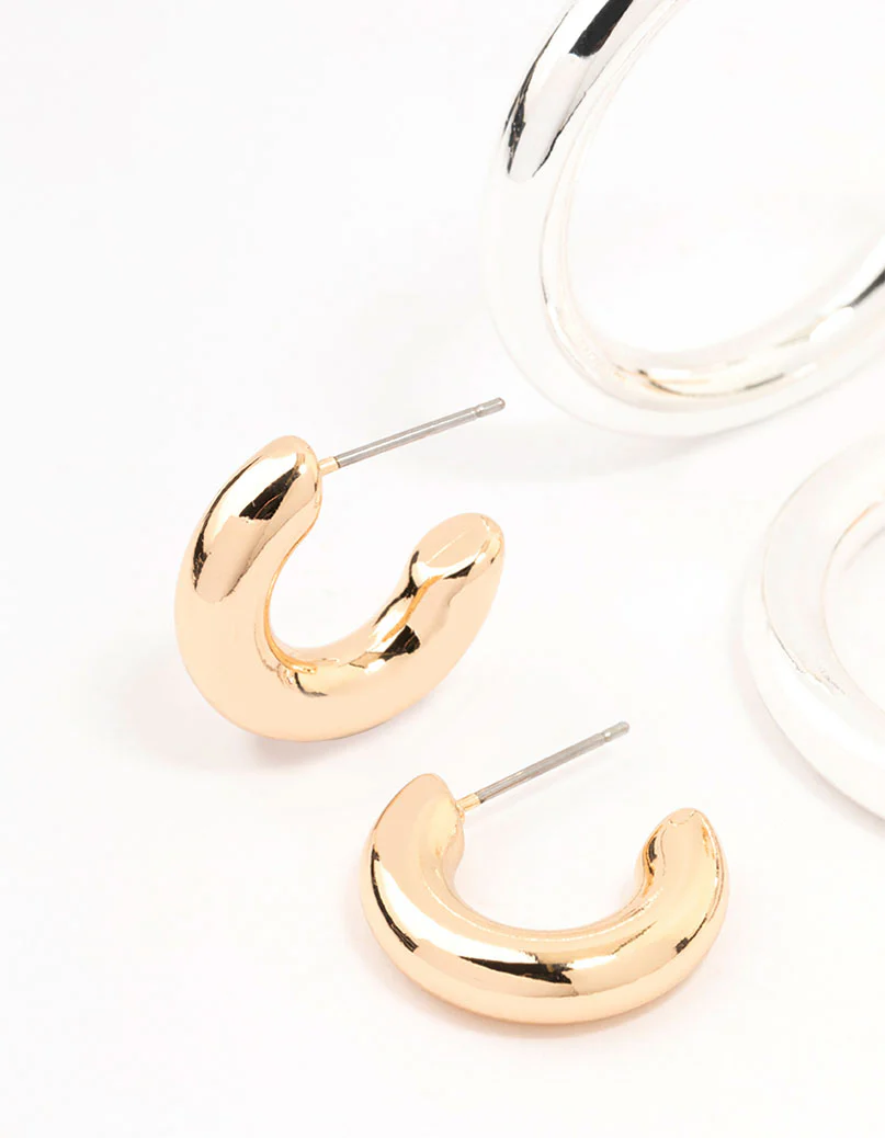 Mixed Metals Mixed Size Puff Hoop Earrings 3-Pack - Image 2