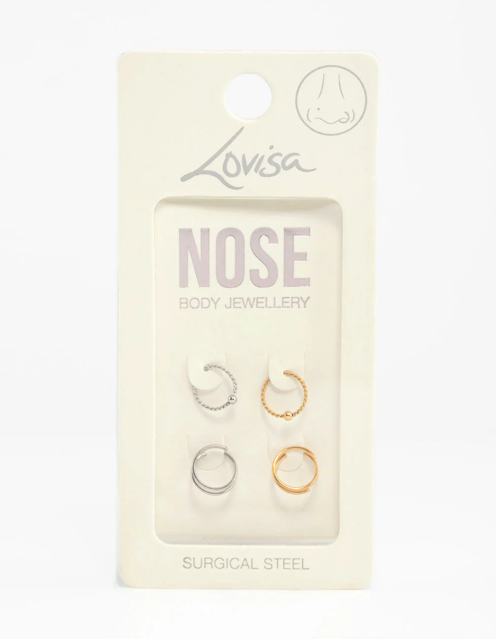 Mixed Metals Rope & Spiral Nose Rings 4-Pack - Image 3