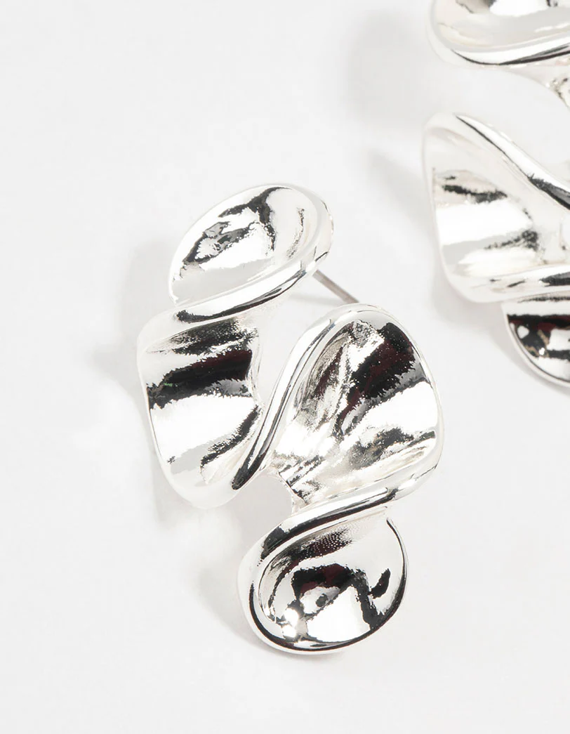 Molten Silver Crinkle Stud Earrings - Image 2
