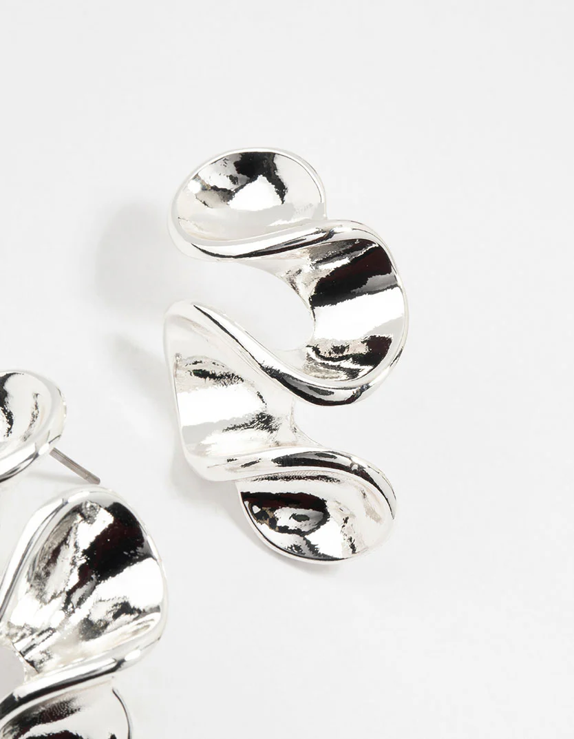 Molten Silver Crinkle Stud Earrings - Image 3