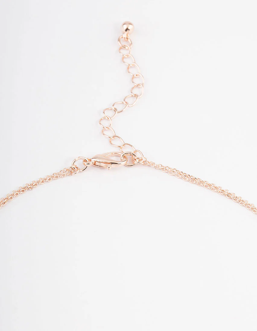 Rose Gold Layered Round Stone Necklace & Earrings Set - Image 3