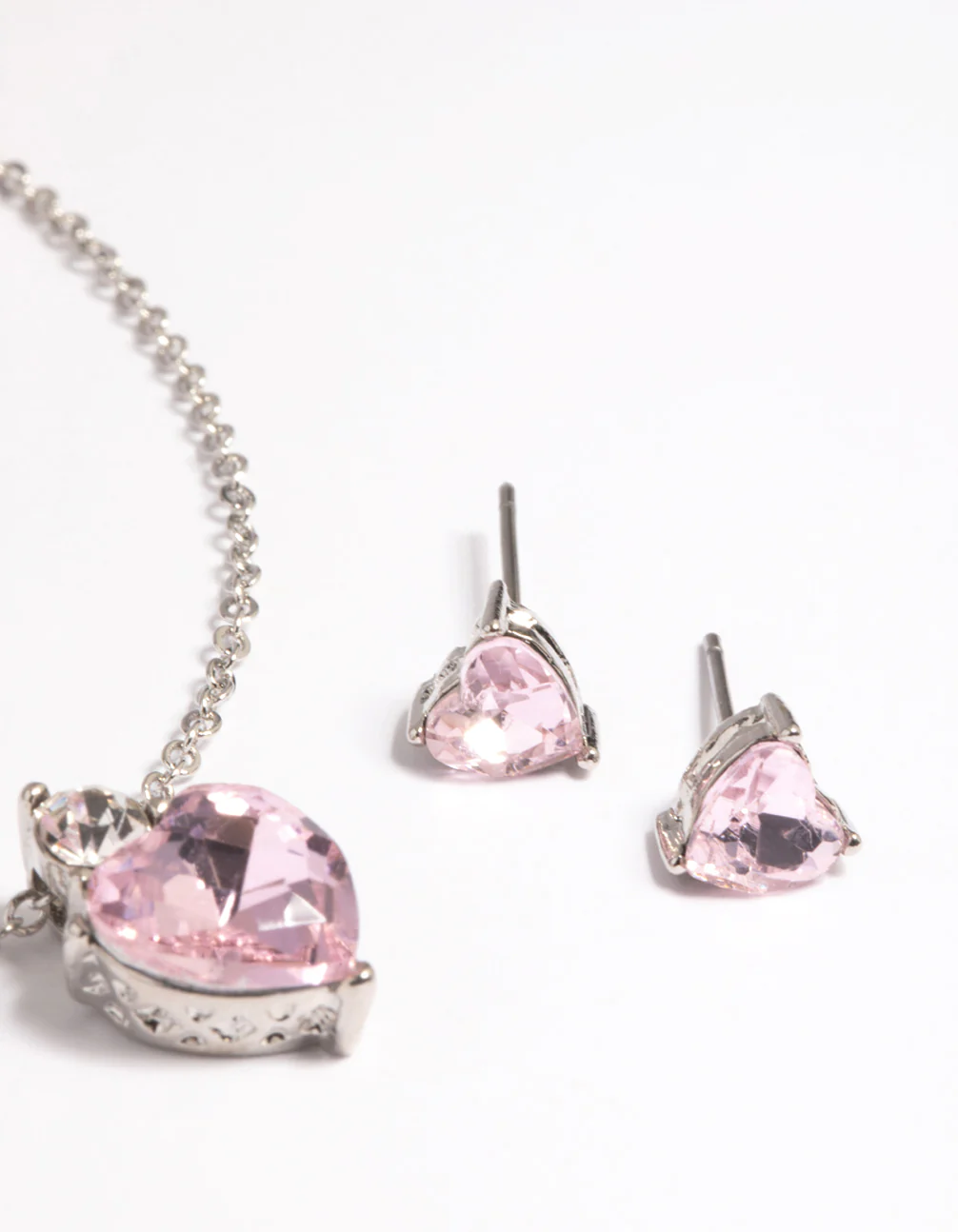 Pink Heart Necklace & Earrings Set - Image 3