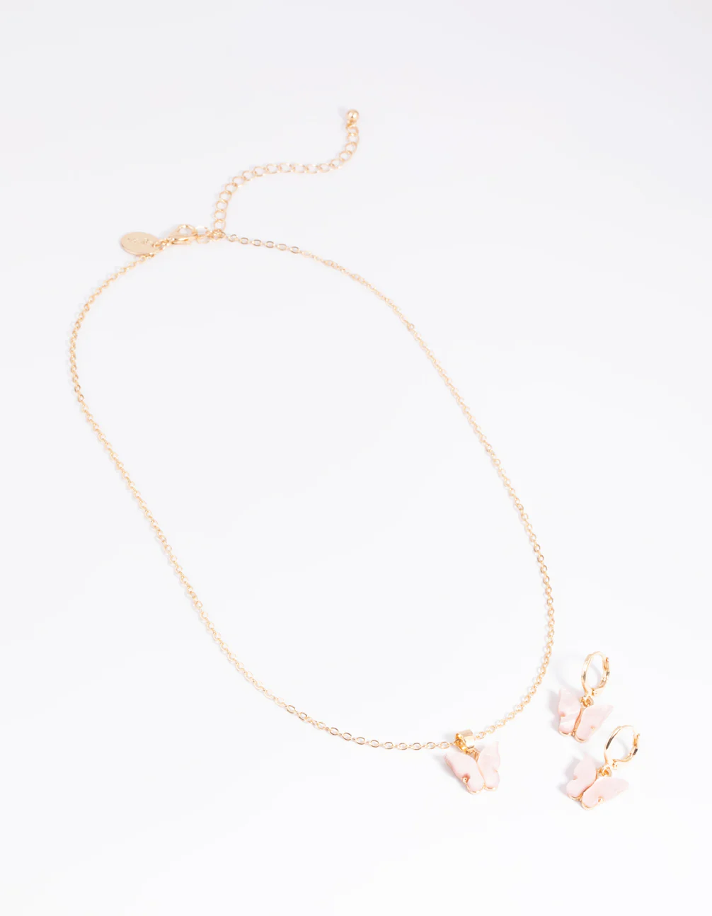 Pink Butterfly Necklace & Earrings Set - Image 2