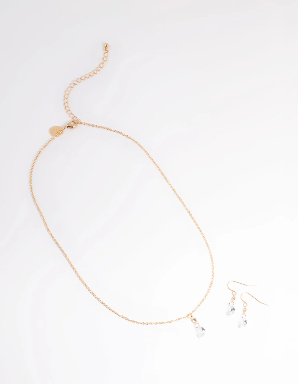 Gold Cubic Zirconia Pear Drop Necklace & Earrings Set - Image 2