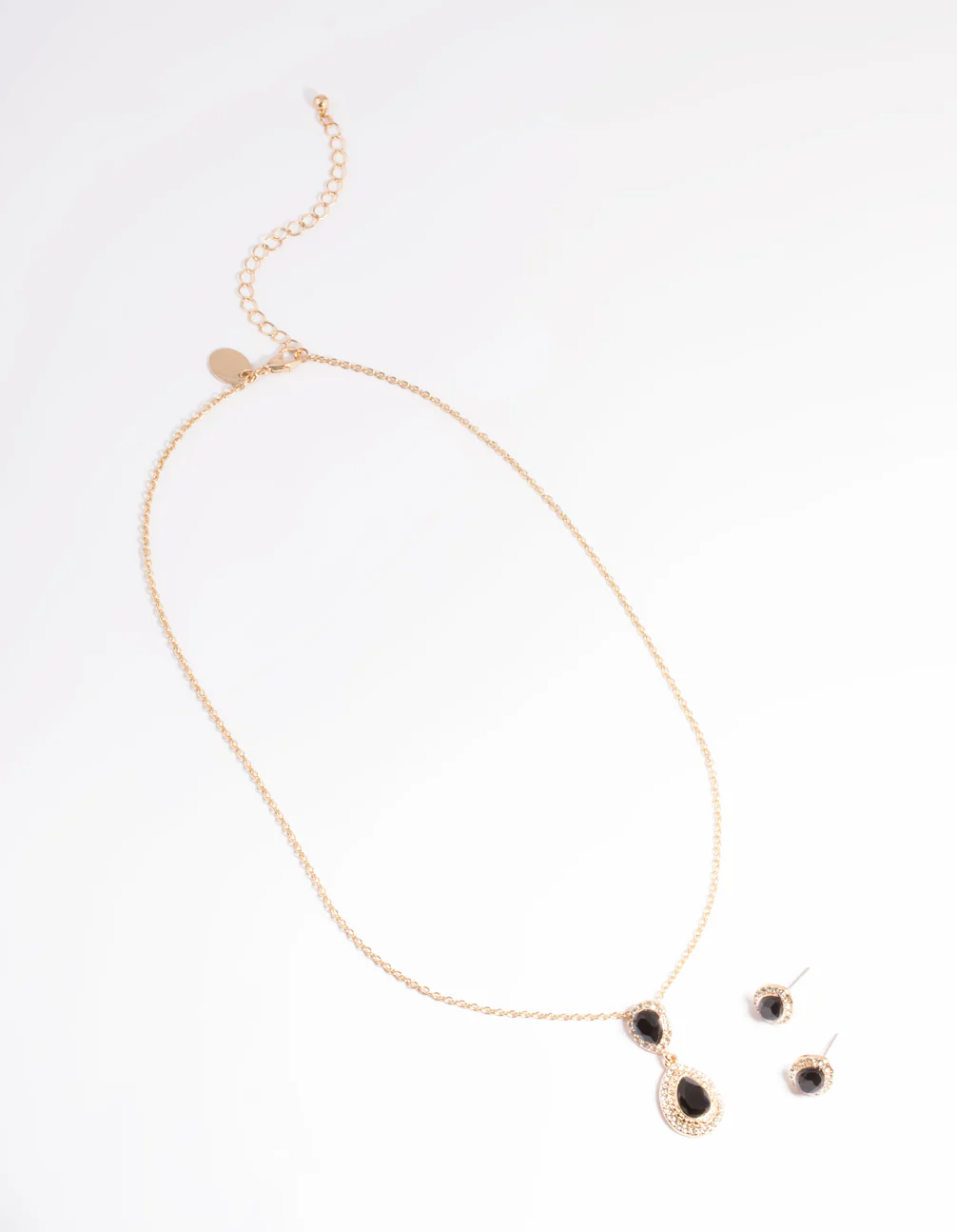 Gold Pear Surrounded Necklace & Earrings Set - Image 2
