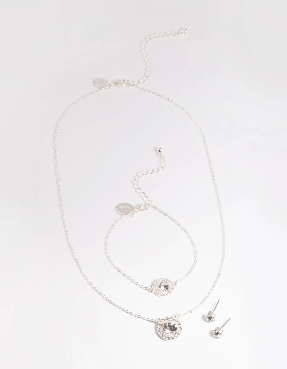 Silver Stone & Surrounded Necklace, Bracelet & Earrings Set - Image 2