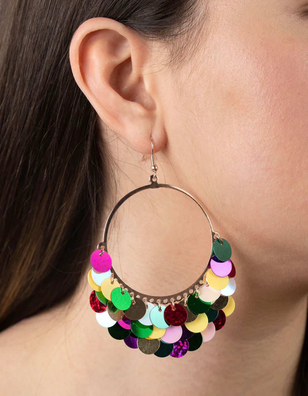 Mixed Brights Sequin Hoop Earrings - Image 2