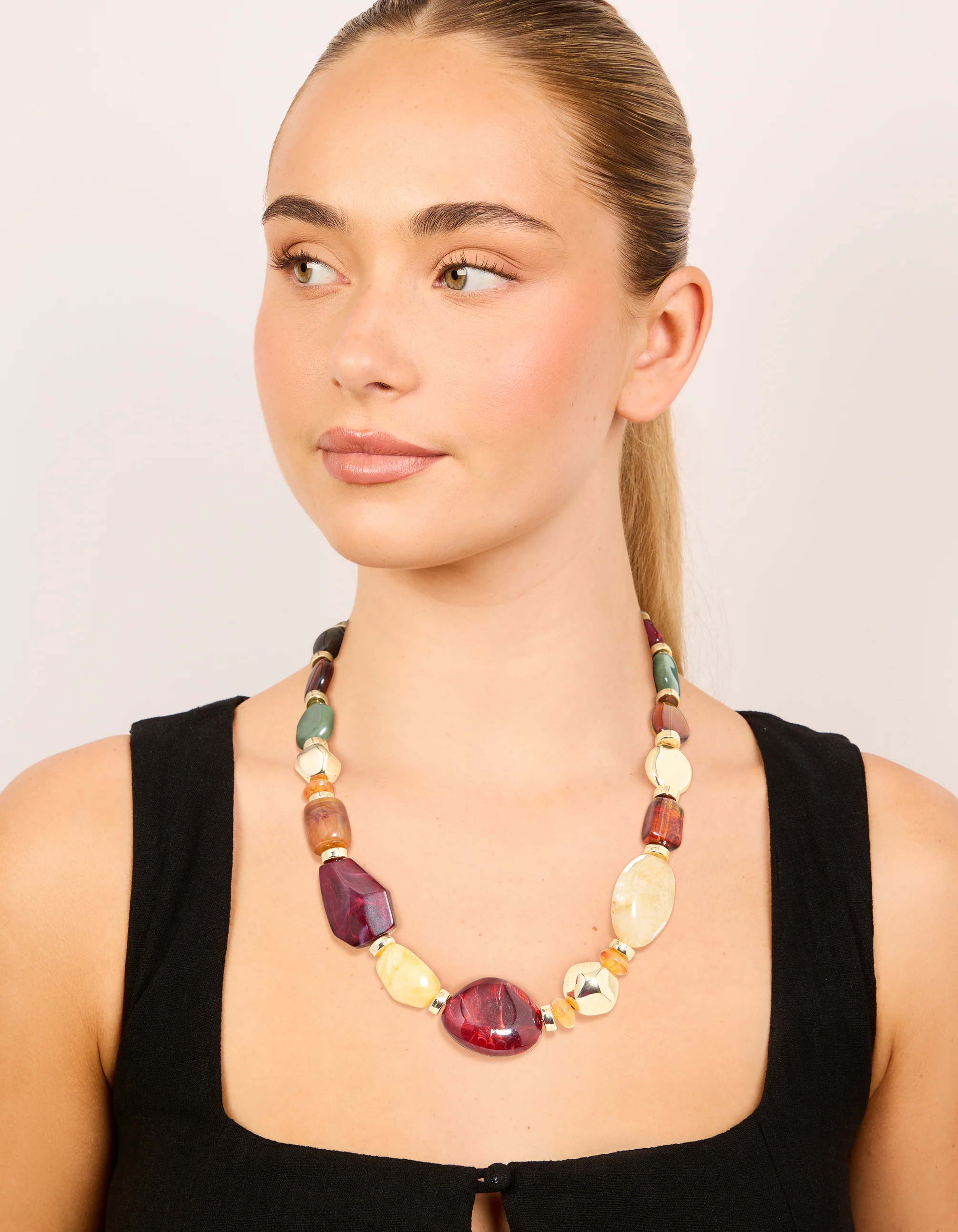Multicoloured Beaded Organic Shape Graduating Necklace - Image 3