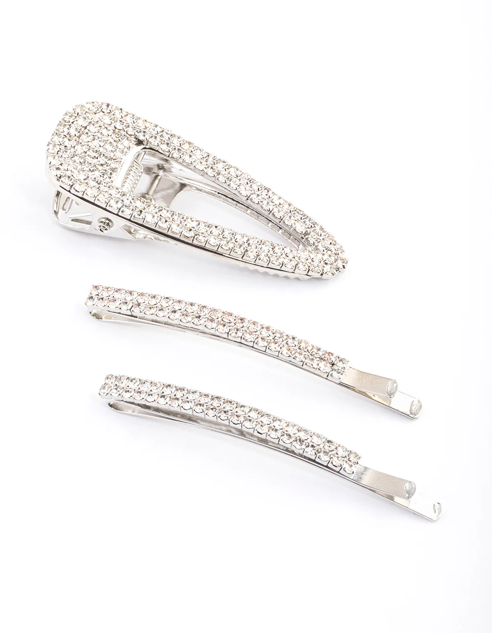 Silver Diamante Mixed Slide Claw Clip Pack