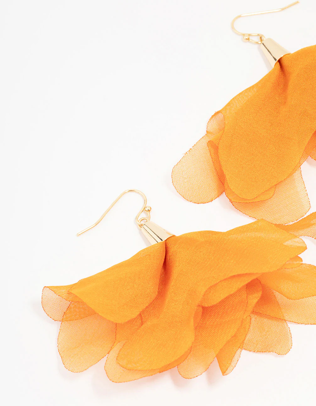 Orange Fabric Layered Petal Drop Earrings - Image 2