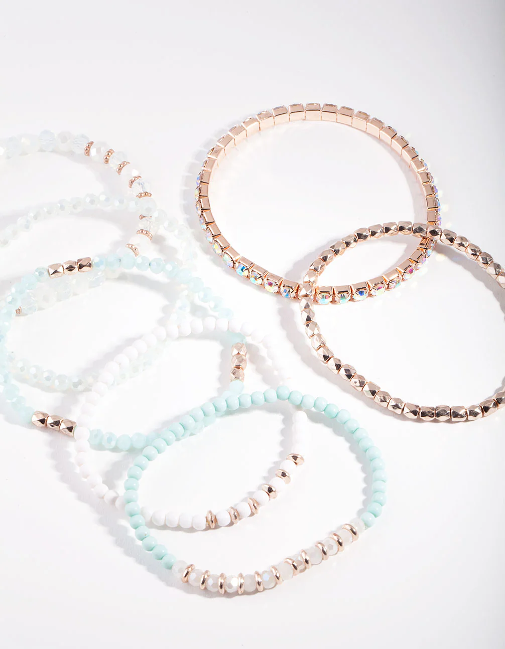 Rose Gold Blue Facet Bead bracelet 6-Pack - Image 3