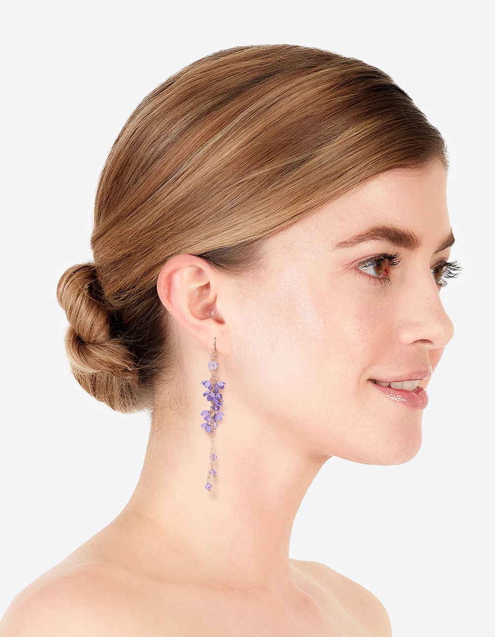 Purple Flower Cluster Drop Earrings - Image 3
