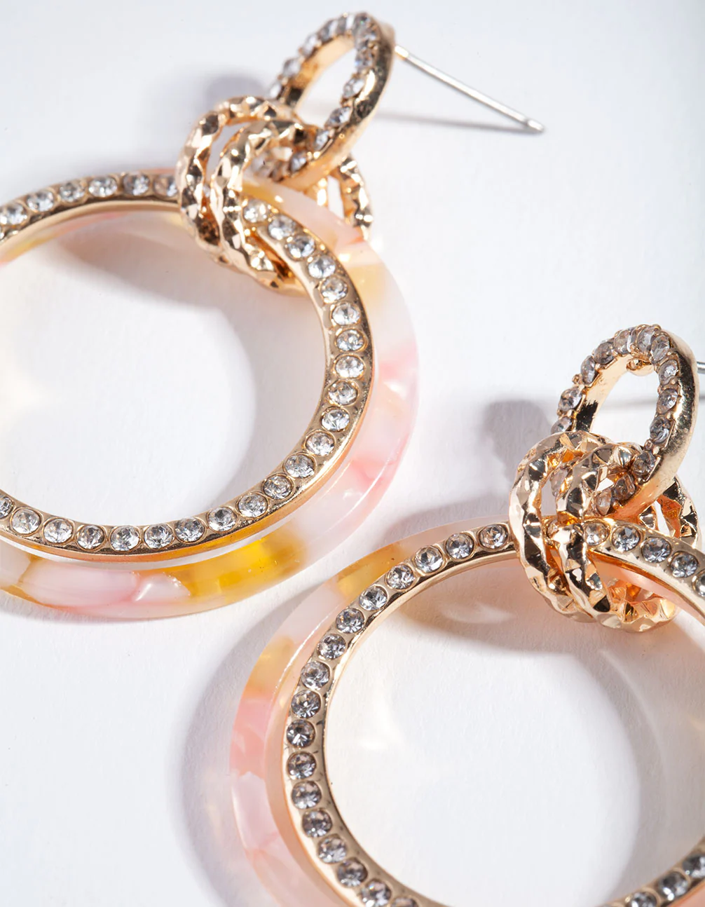 Gold Pink Diamante Acrylic Loop Earrings - Image 2