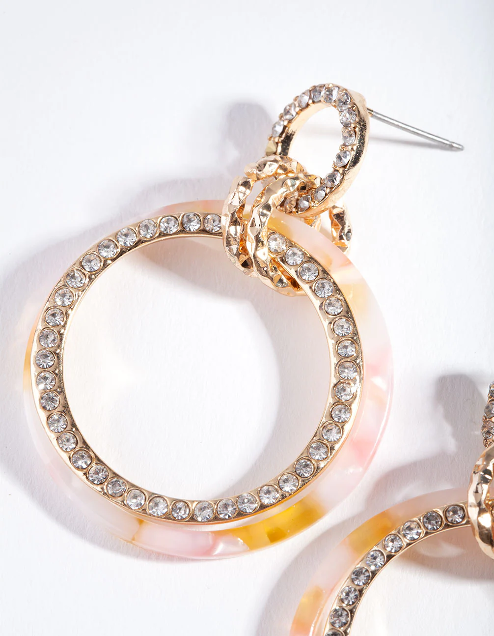 Gold Pink Diamante Acrylic Loop Earrings - Image 3