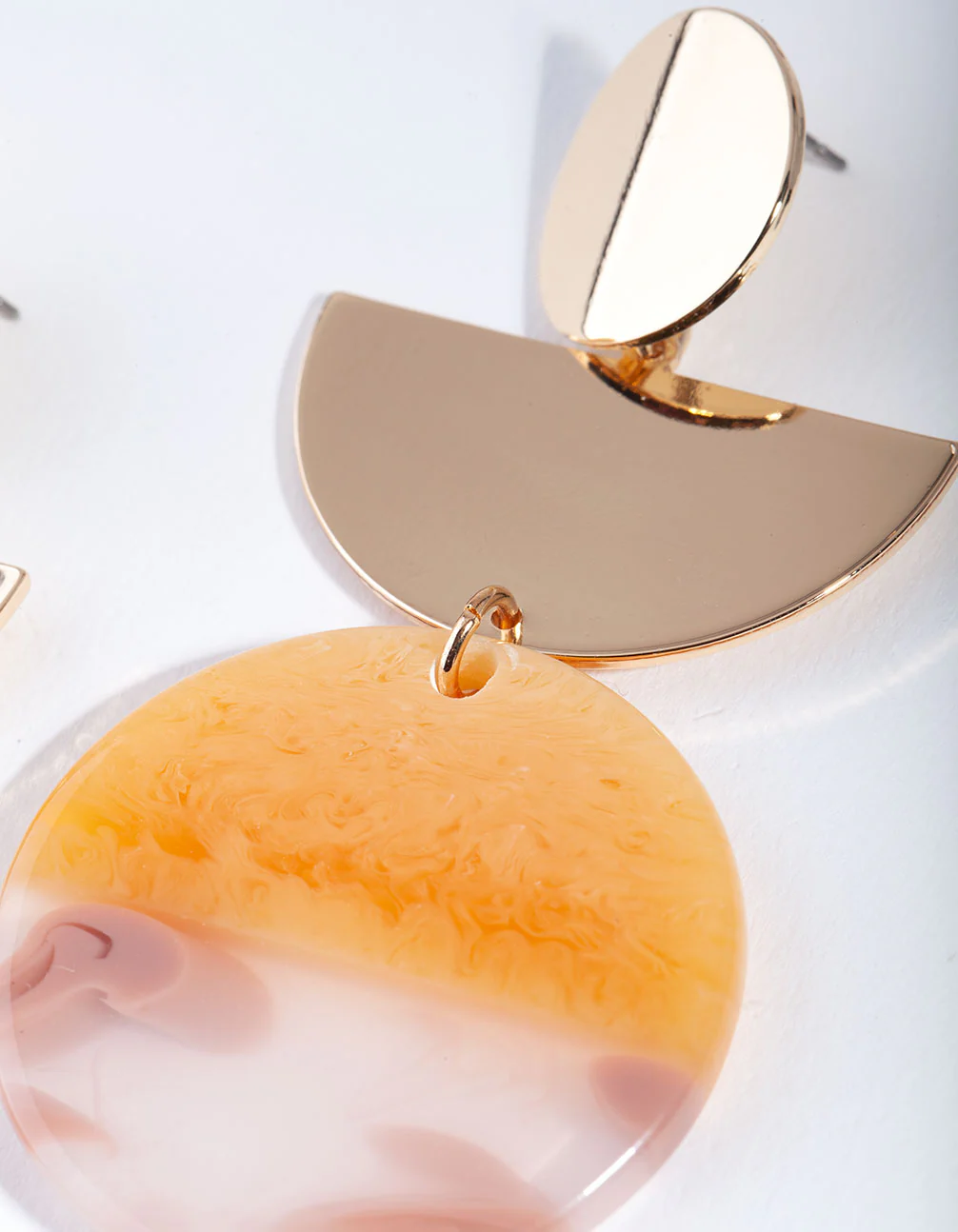 Gold Peach Geometric Acrylic Drop Earrings - Image 3