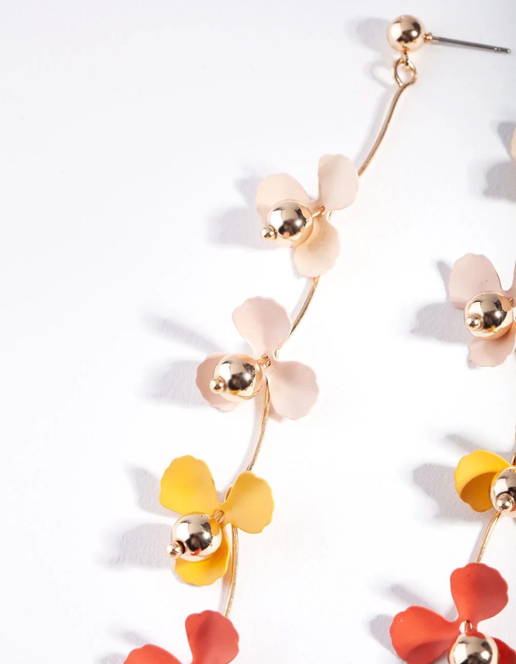 Peachy Gold Pink Flower Drop Earrings - Image 4