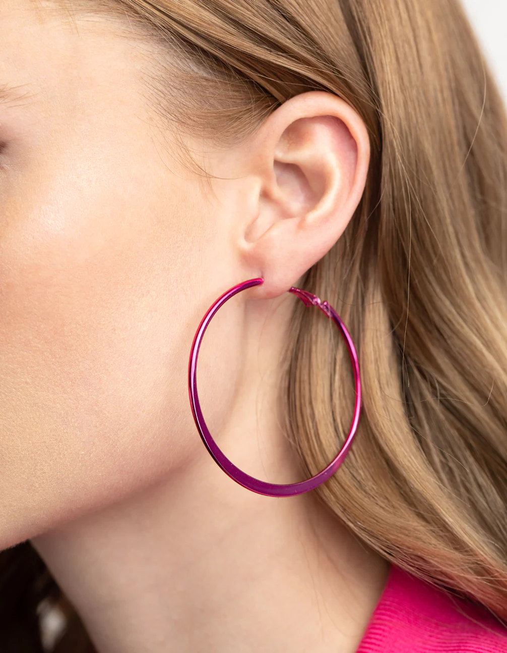 Matte Fuchsia 5cm Hoop Earrings - Image 2