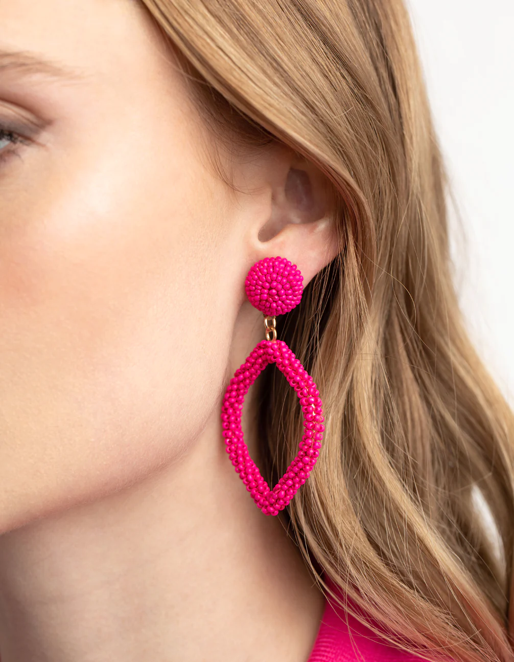 Pink Beaded Drop Earrings - Image 2