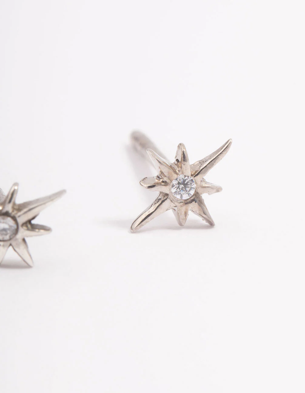 Platinum Sterling Silver Cubic Zirconia Celestial Stud Earrings - Image 3