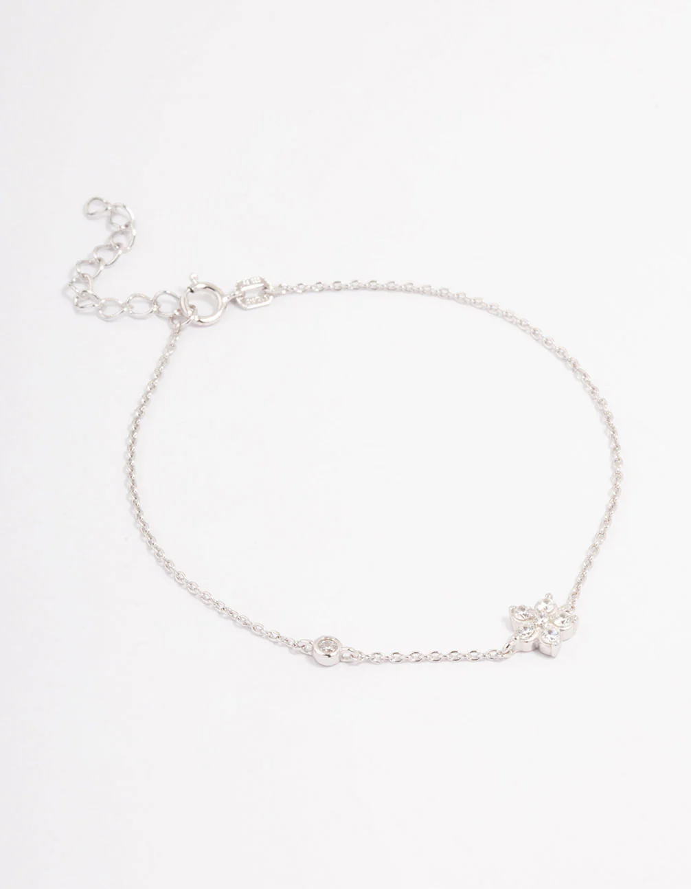 Platinum Sterling Silver Cubic Zirconia Flower Bracelet