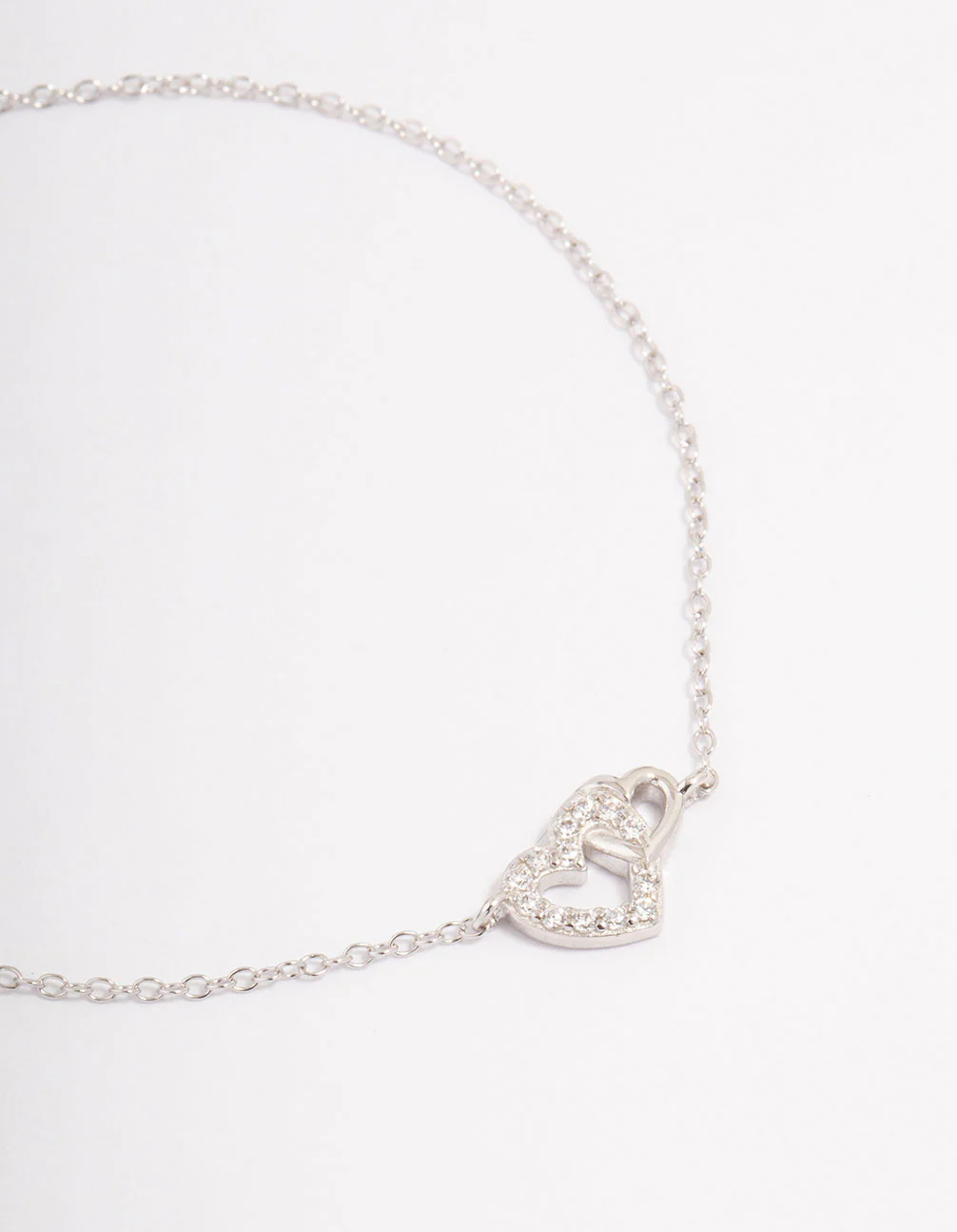 Platinum Sterling Silver Cubic Zirconia Heart Link Bracelet - Image 2