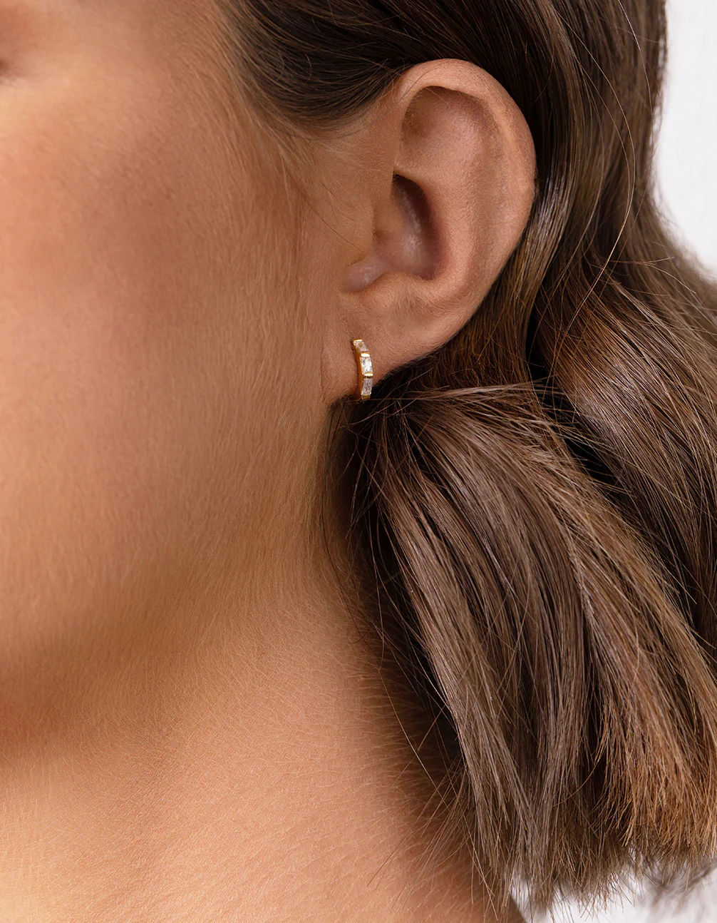 Gold Plated Sterling Silver Gem Huggie Earrings - Image 7