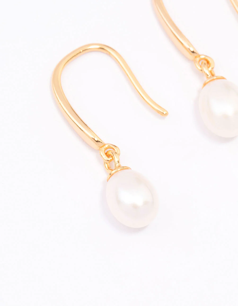 Gold Plated Sterling Silver Freshwater Pearl Fish Hook Earrings - Image 2