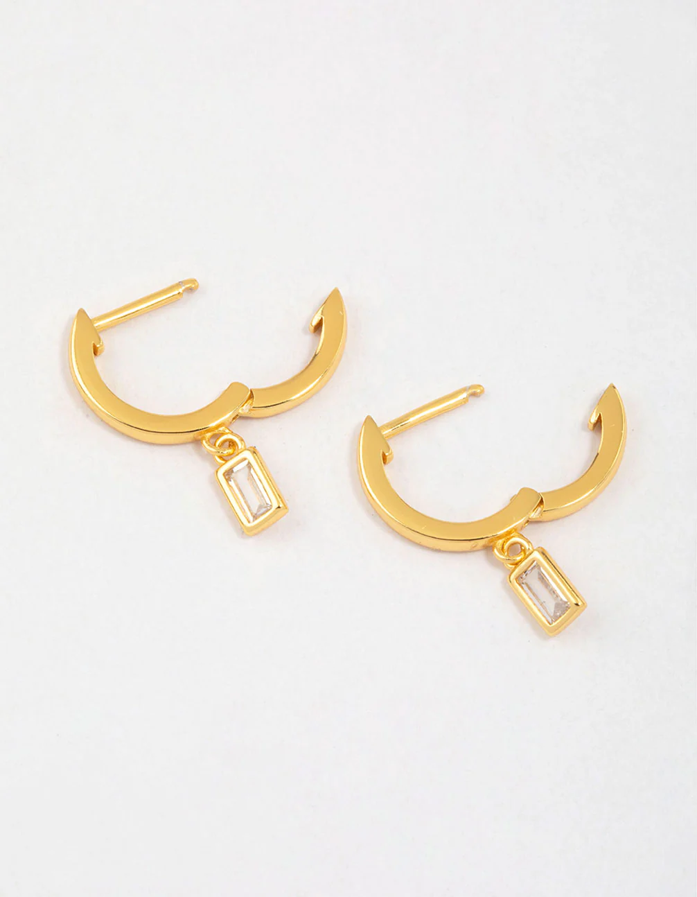 Gold Plated Sterling Silver Cubic Zirconia Baguette Drop Earrings - Image 2