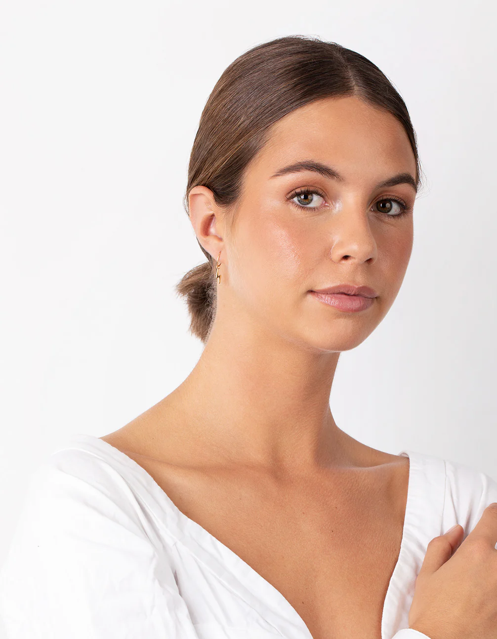 Gold Plated Sterling Silver Lightening Bolt Charm Hoop Earrings - Image 4