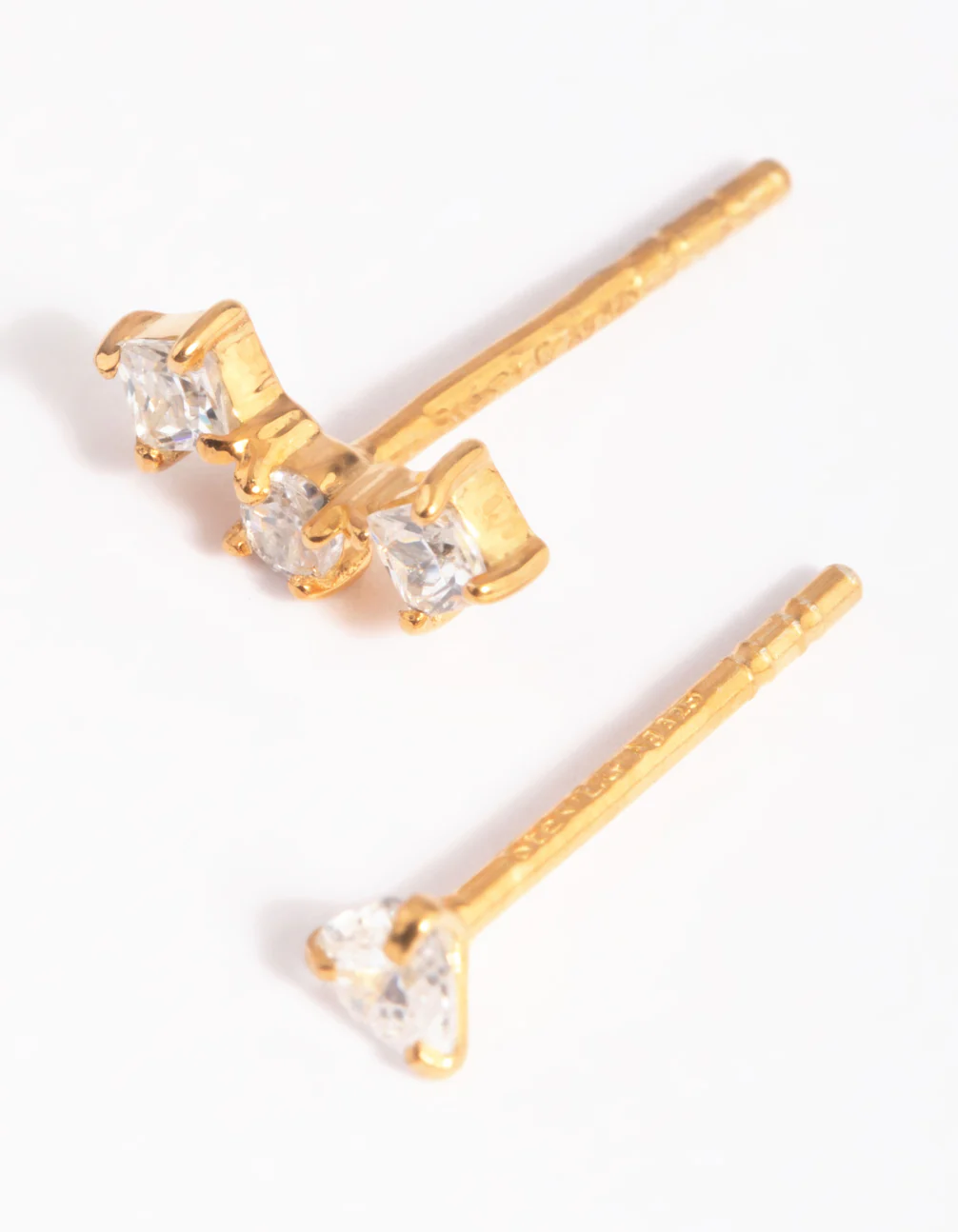 Gold Plated Sterling Silver Mismatched Diamante Stud Earrings - Image 4
