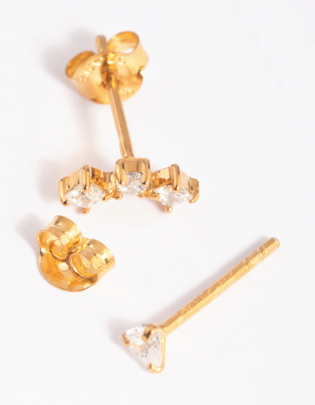 Gold Plated Sterling Silver Mismatched Diamante Stud Earrings - Image 5