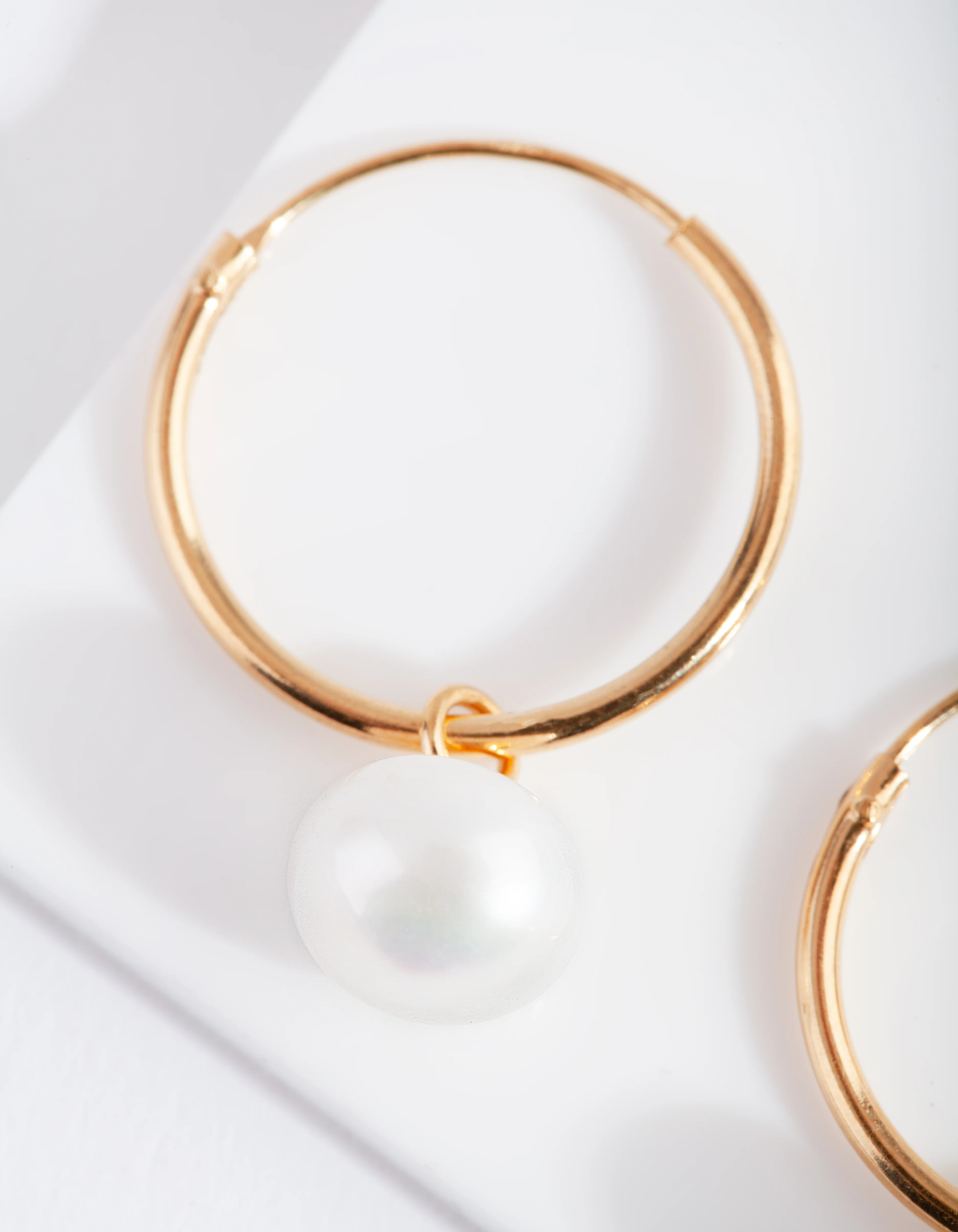 Gold Plated Sterling Silver Freshwater Pearl Dangle Hoop Earring - Image 3