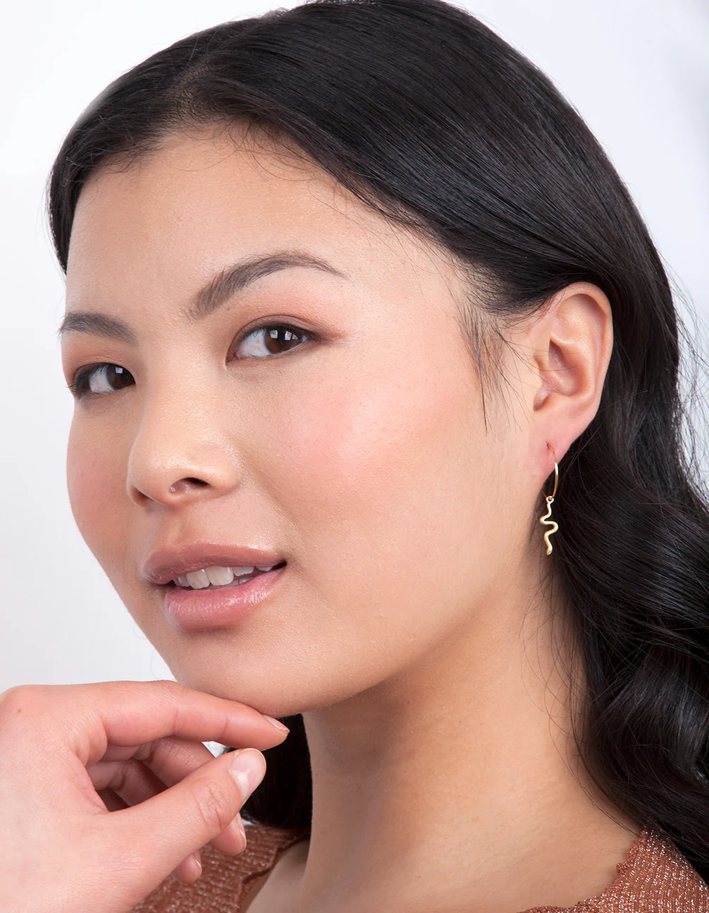 Gold Plated Sterling Silver Snake Hoop Earrings - Image 2