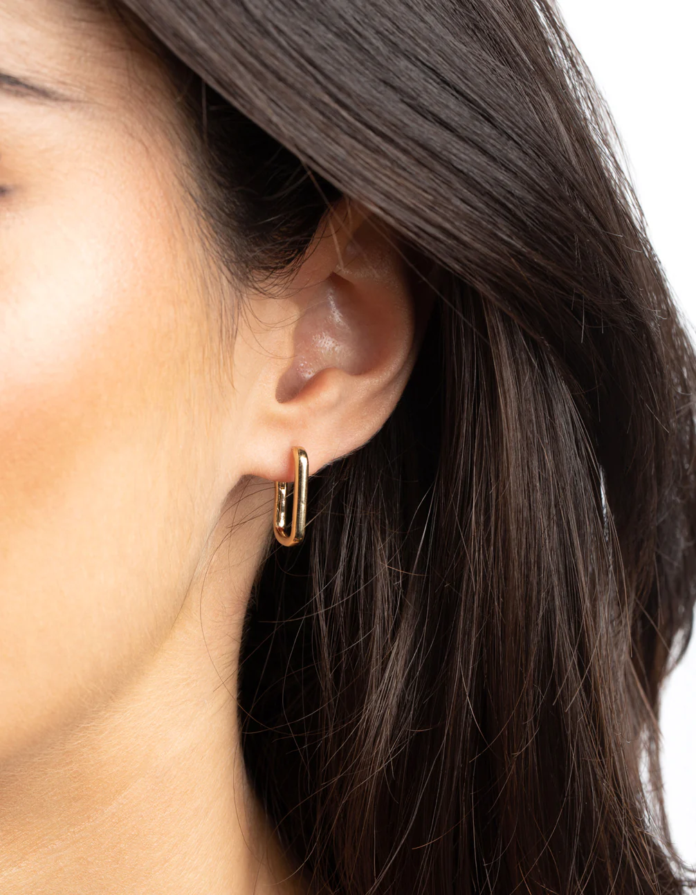Gold Plated Sterling Silver Oval Huggie Hoop Earrings - Image 2