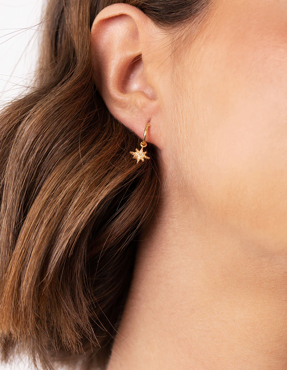 Gold Plated Sterling Silver Star Huggie Earrings - Image 3