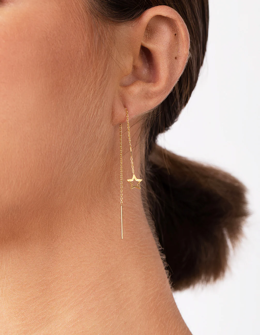 Gold Plated Sterling Silver Star Thread-Through Earrings - Image 2