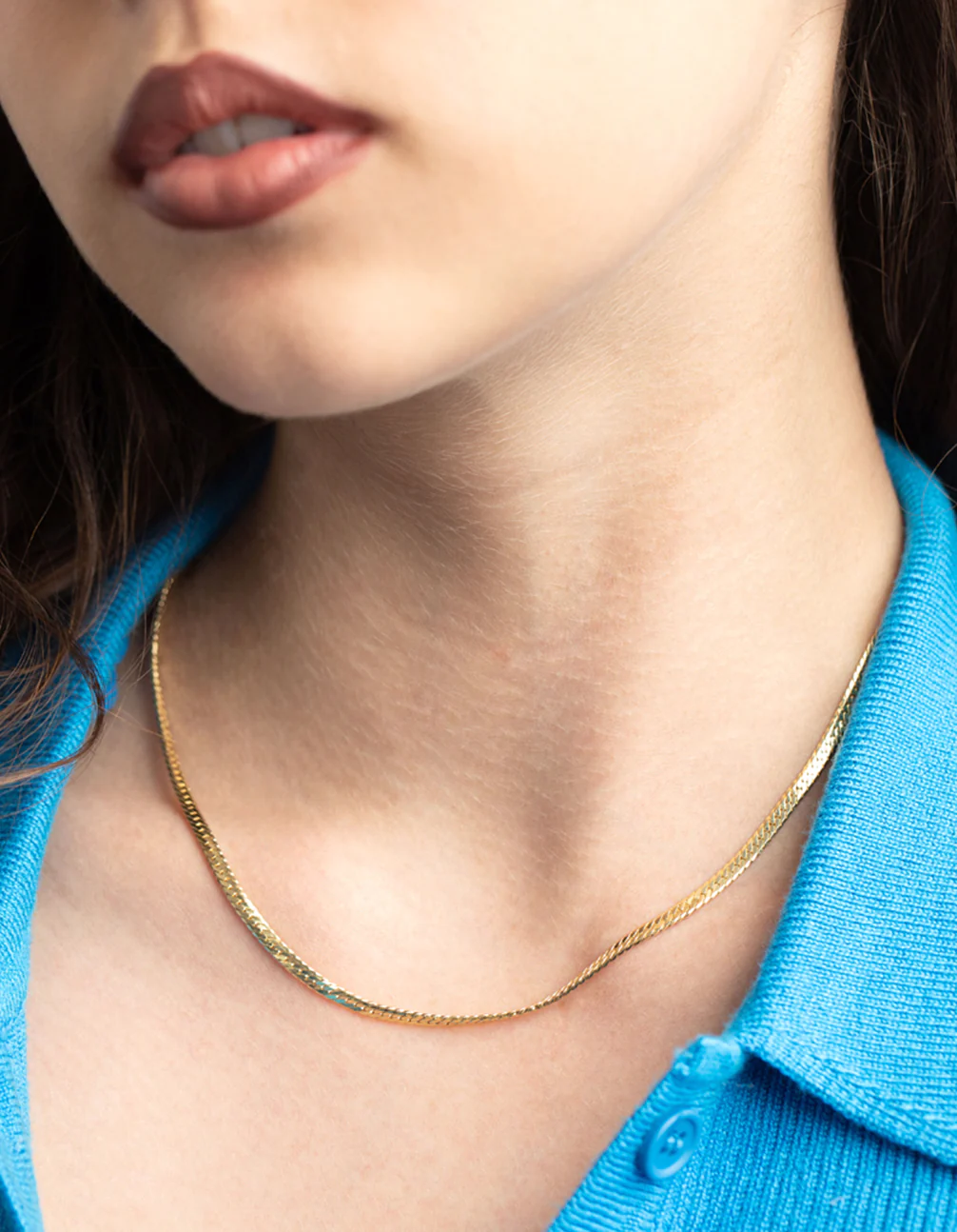 Gold Plated Herringbone Chain Necklace - Image 2