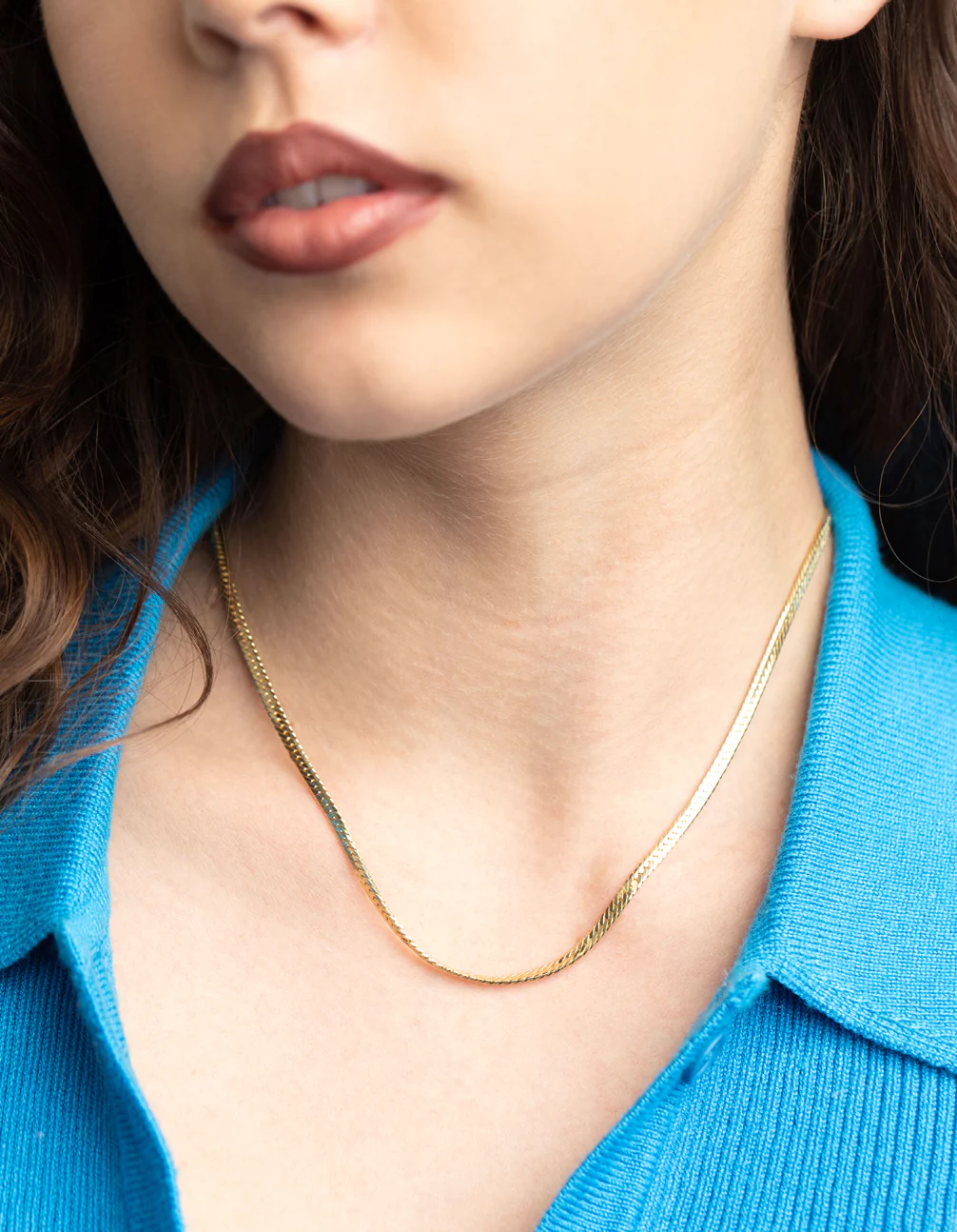 Gold Plated Herringbone Chain Necklace - Image 5