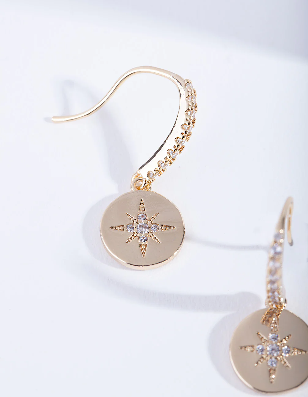 Gold Plated Diamante Starburst Drop Earrings - Image 5
