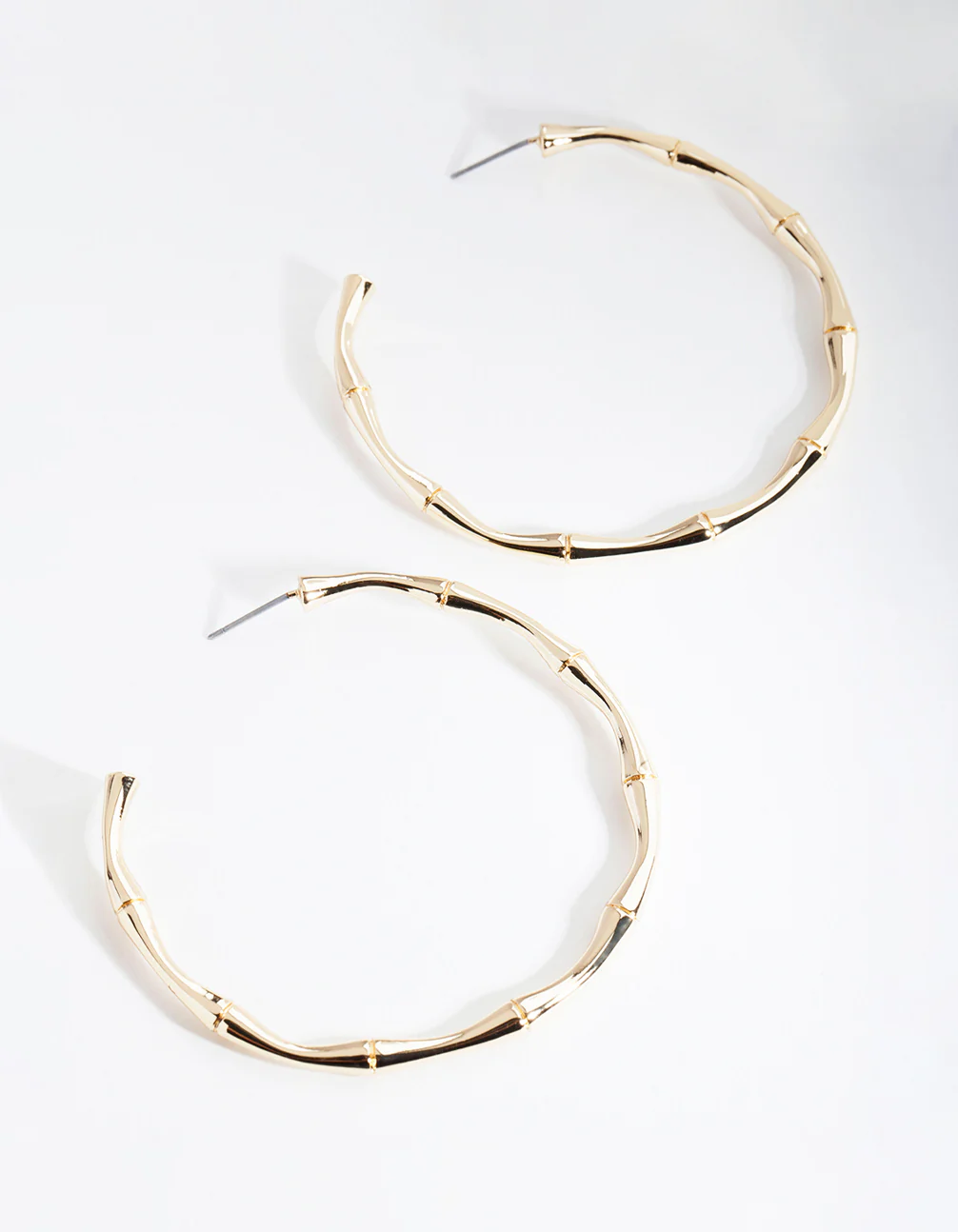Gold Plated Large Bamboo Hoop Earrings - Image 5