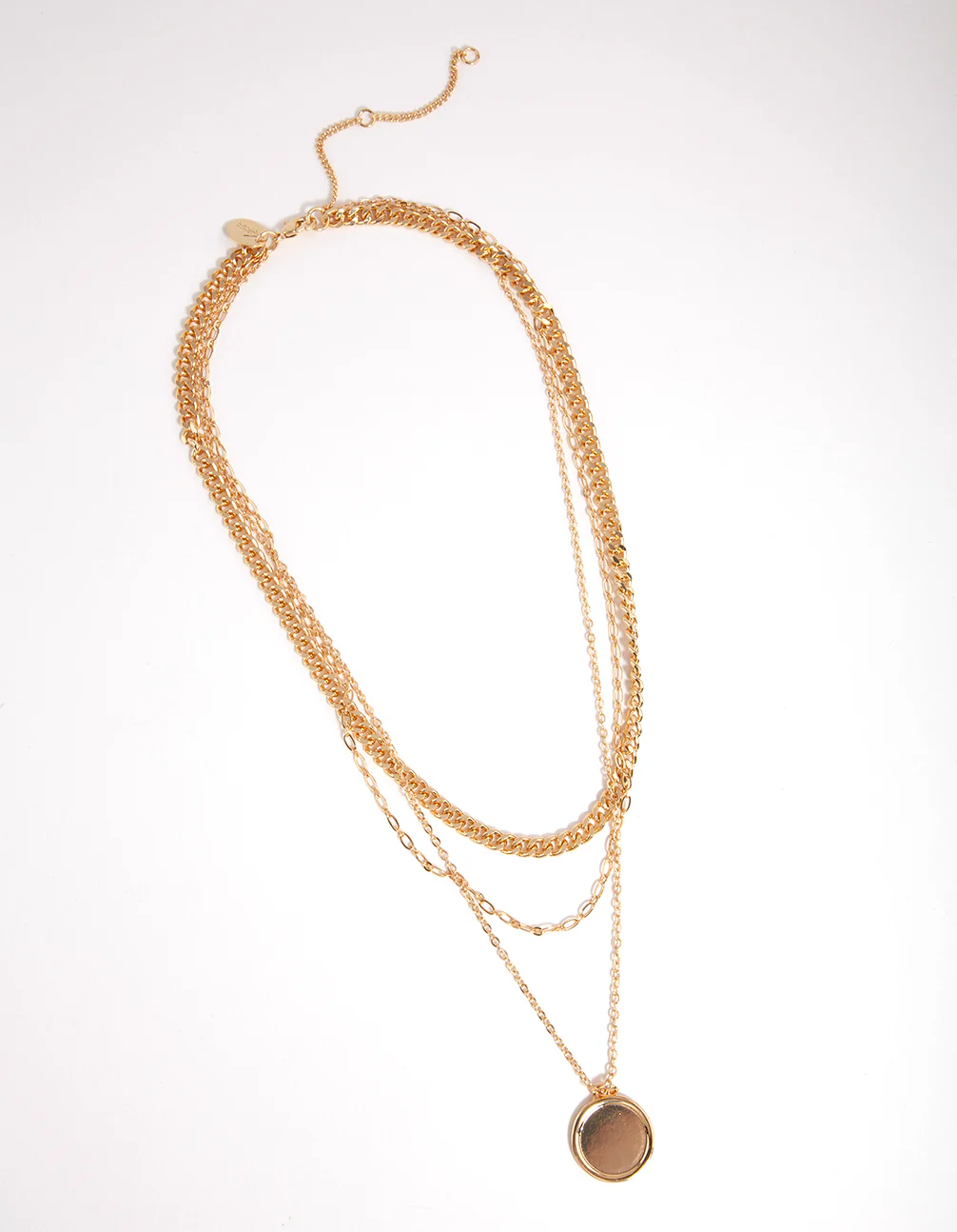 Gold Multi Chain Circle Pendant Necklace - Image 2