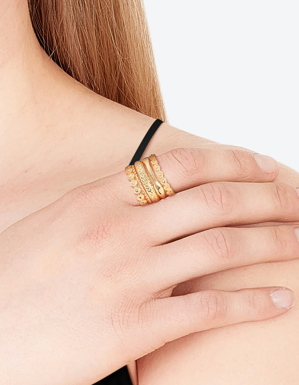 Gold Plated Molten Mixed Ring 5-Pack - Image 2