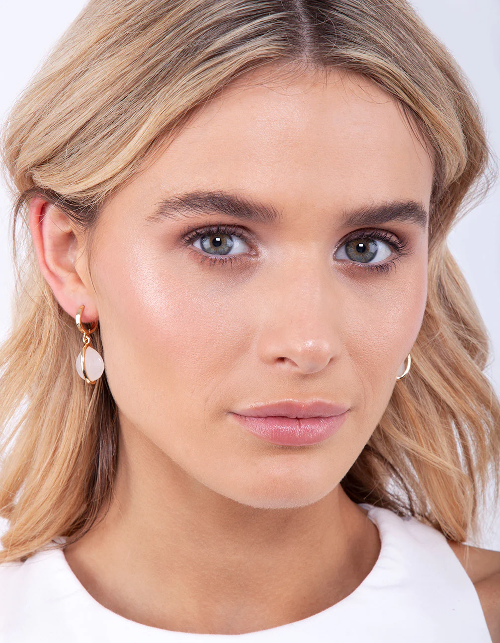 Gold Plated Moonstone Huggie Earrings - Image 2