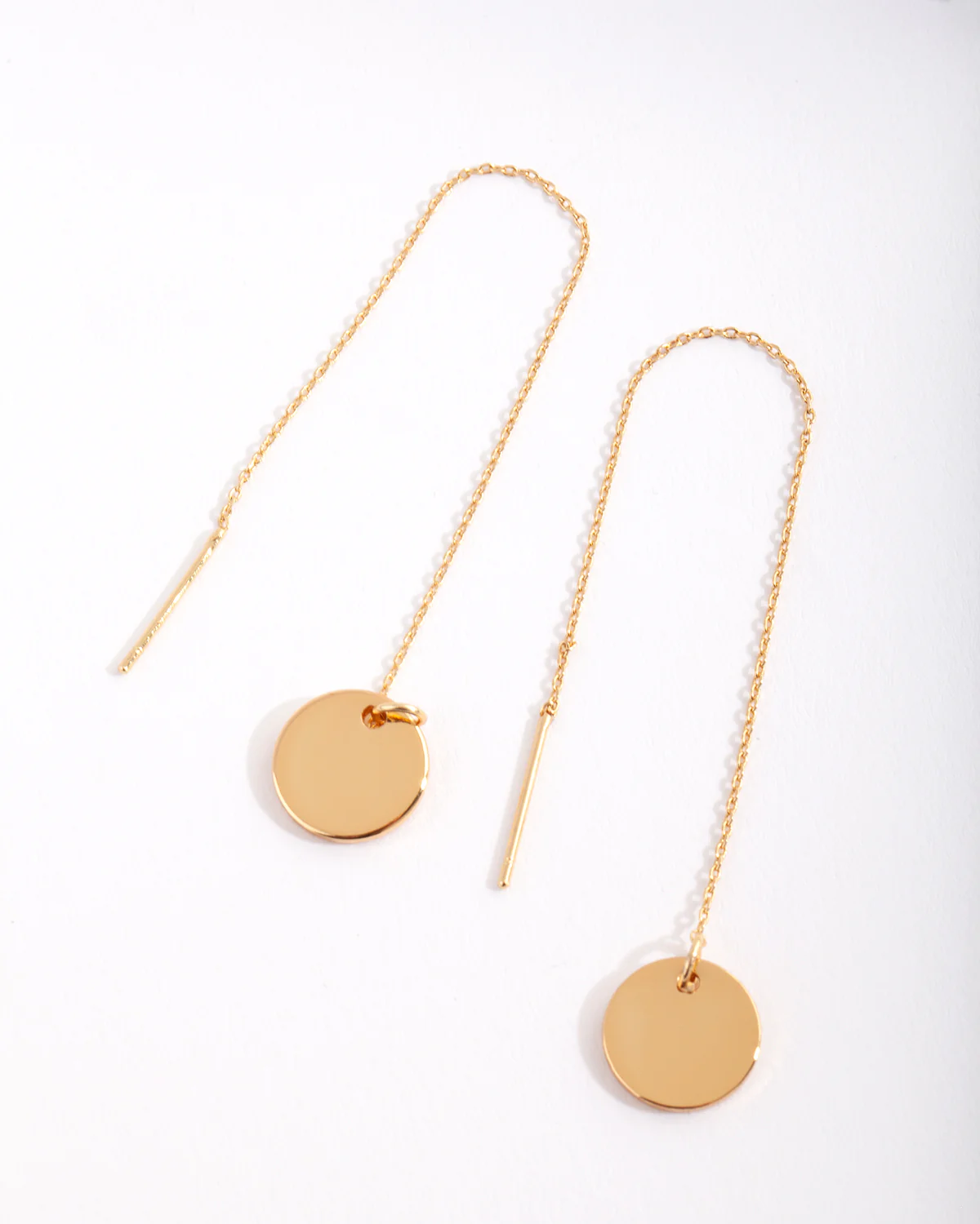 Gold Plated Plain Disc Thread Through Earrings - Image 4