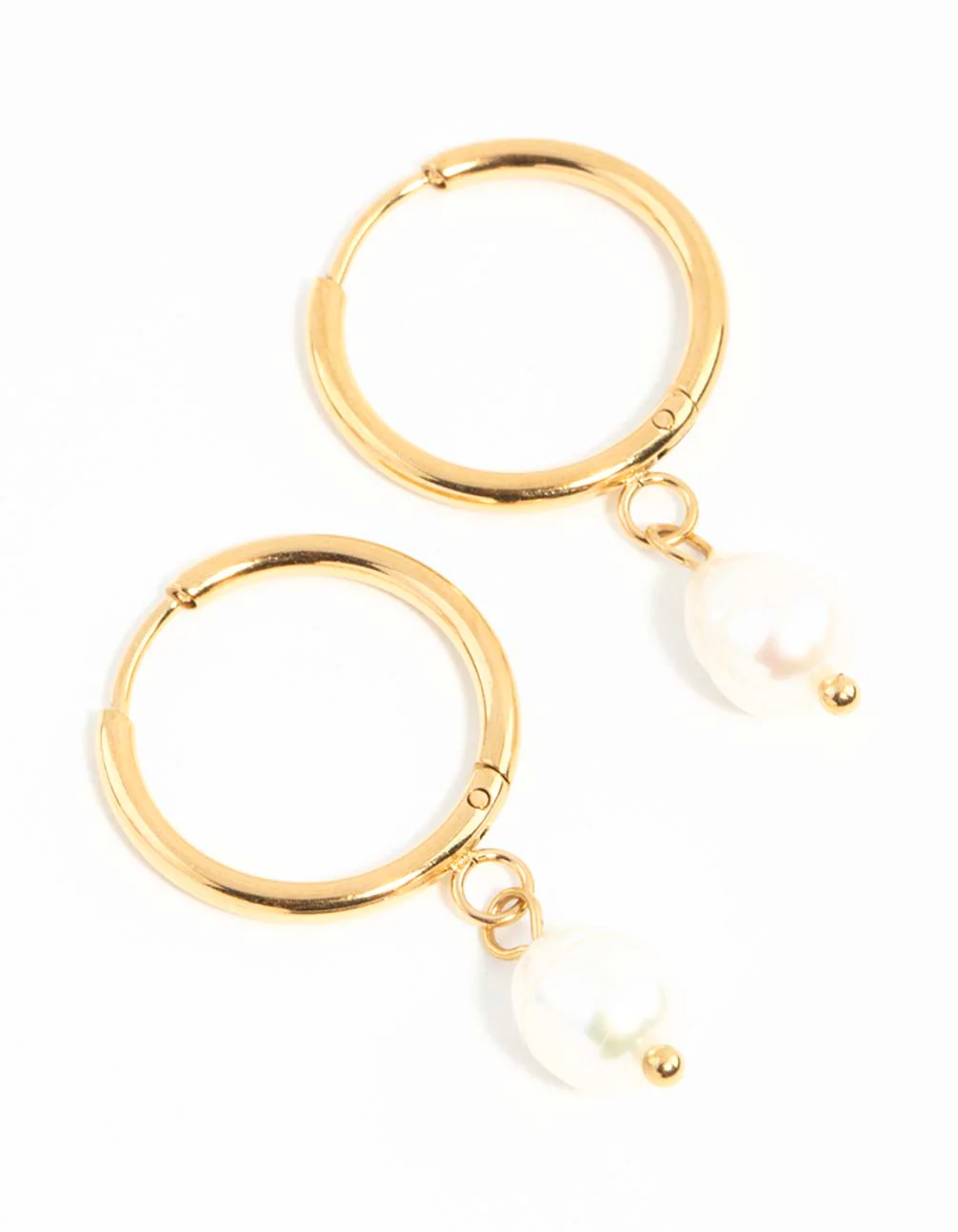 Waterproof Gold Plated Stainless Steel Freshwater Pearl Thin Huggie Hoop Earrings - Image 2