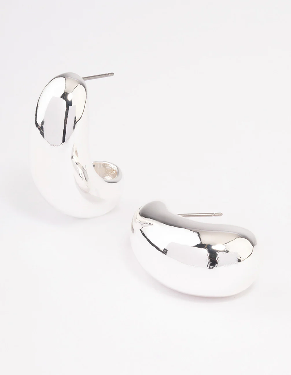 Silver Plated Small Bold Wide Hoop Earrings