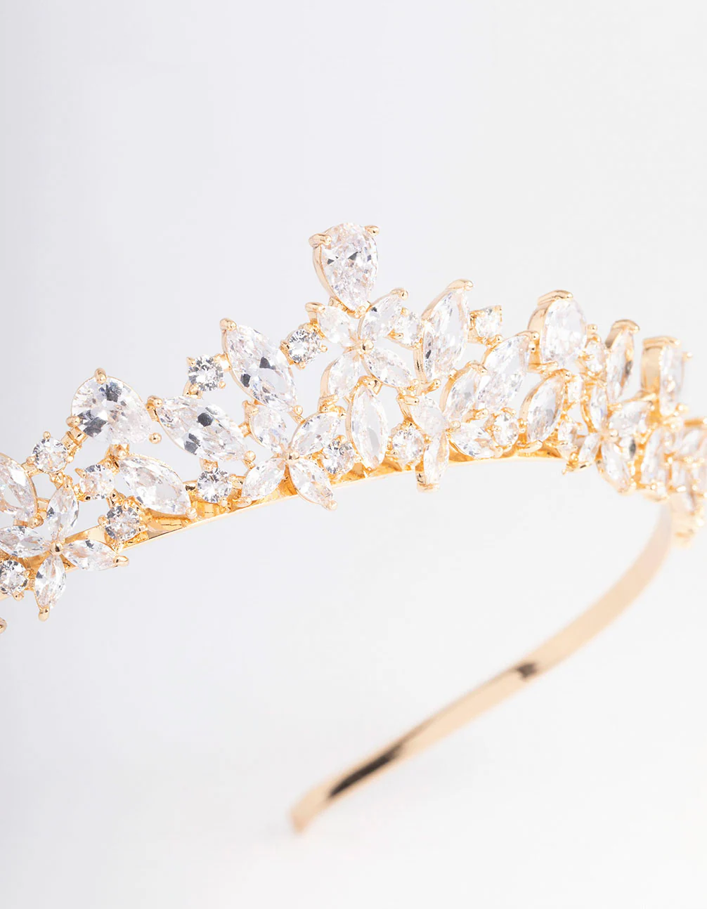 Gold Cubic Zirconia Mixed Marquise Floral Hair Crown - Image 2