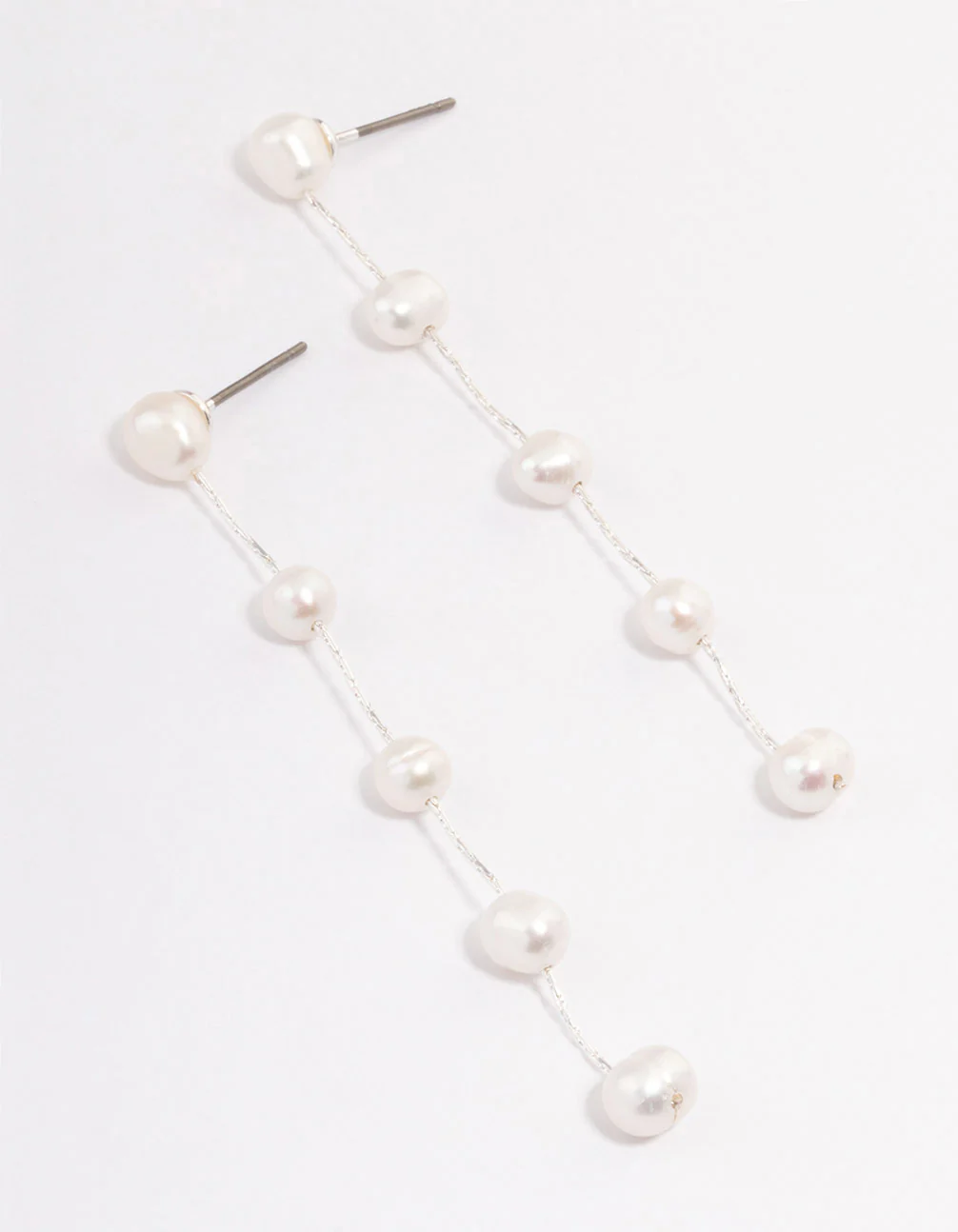 Silver Plated Five Freshwater Pearl Long Drop Earrings - Image 2