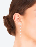 Silver Plated Five Freshwater Pearl Long Drop Earrings - Image 7