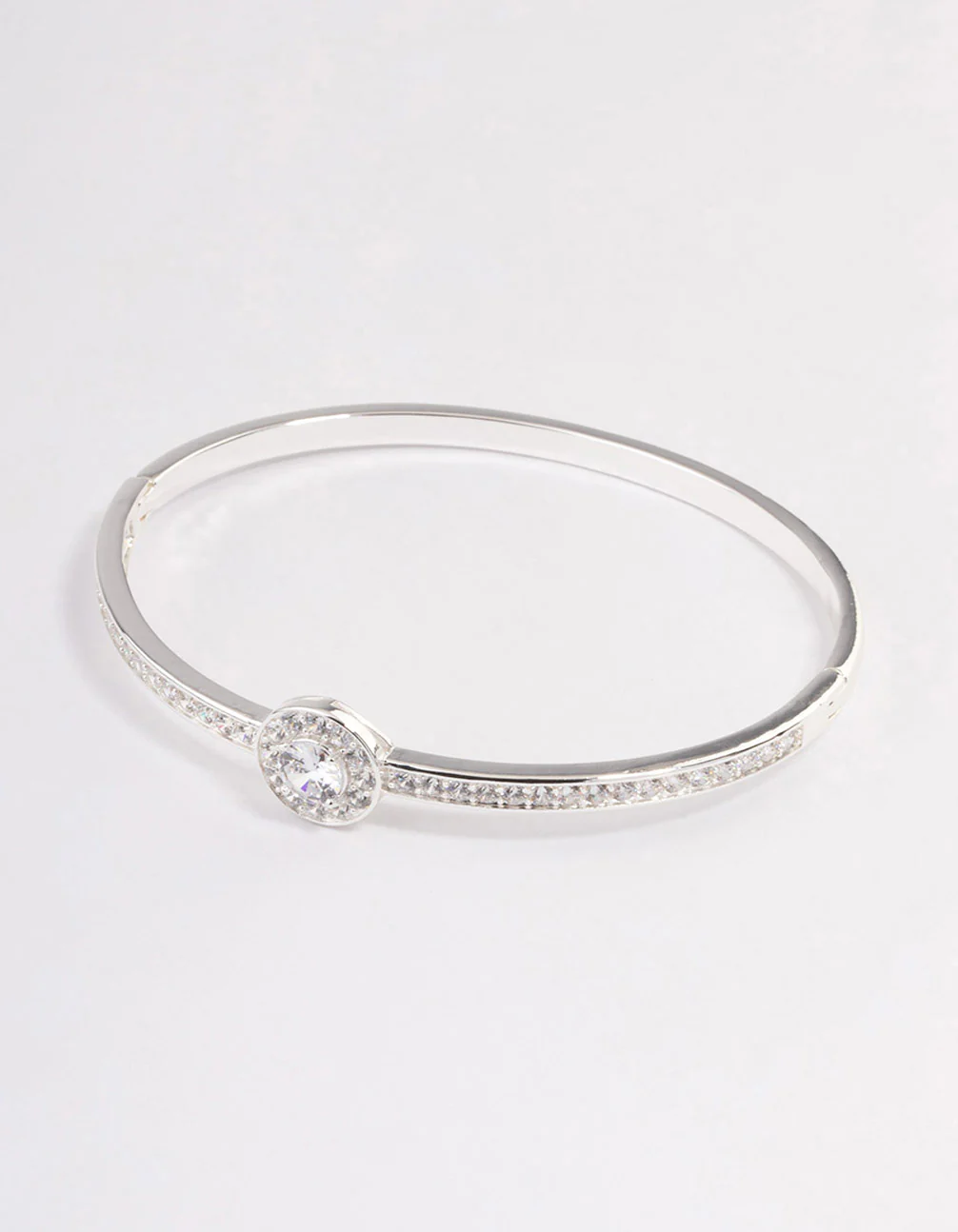 Silver Plated Halo Cubic Zirconia Bangle